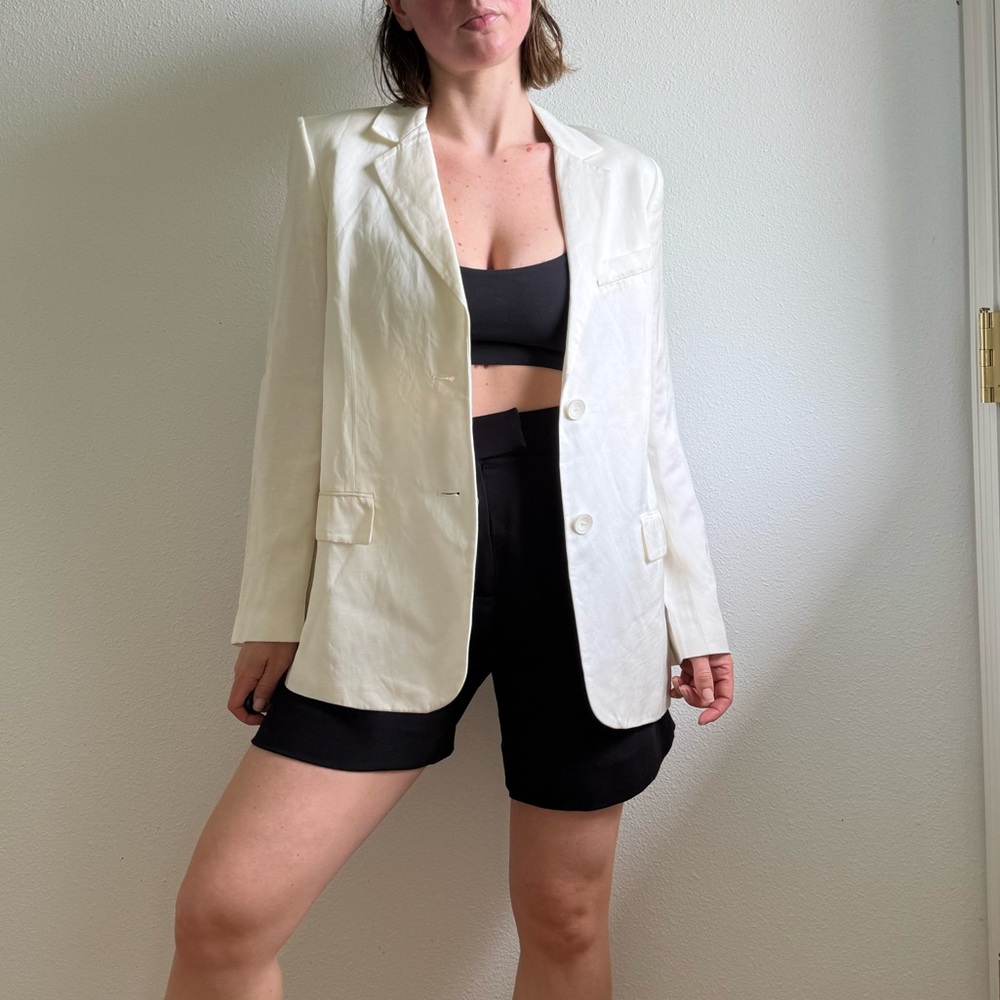 Zara NWOT Ivory Linen and Viscose Women’s Tailored Blazer Oversized size XS - Picture 5 of 16